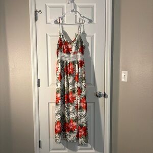 SHEIN Tropical Floral Lace Waist Cami Maxi Dress Slit Boho Sundress L